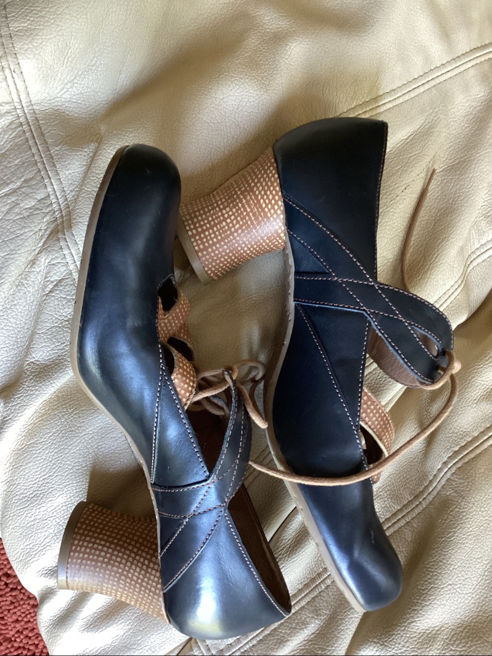 Miss Albright Black and Tan Lace-Up Heeled Flats